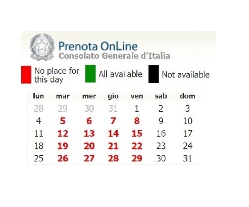 Prenot@Mi: Unavailable dates for an appointment.
