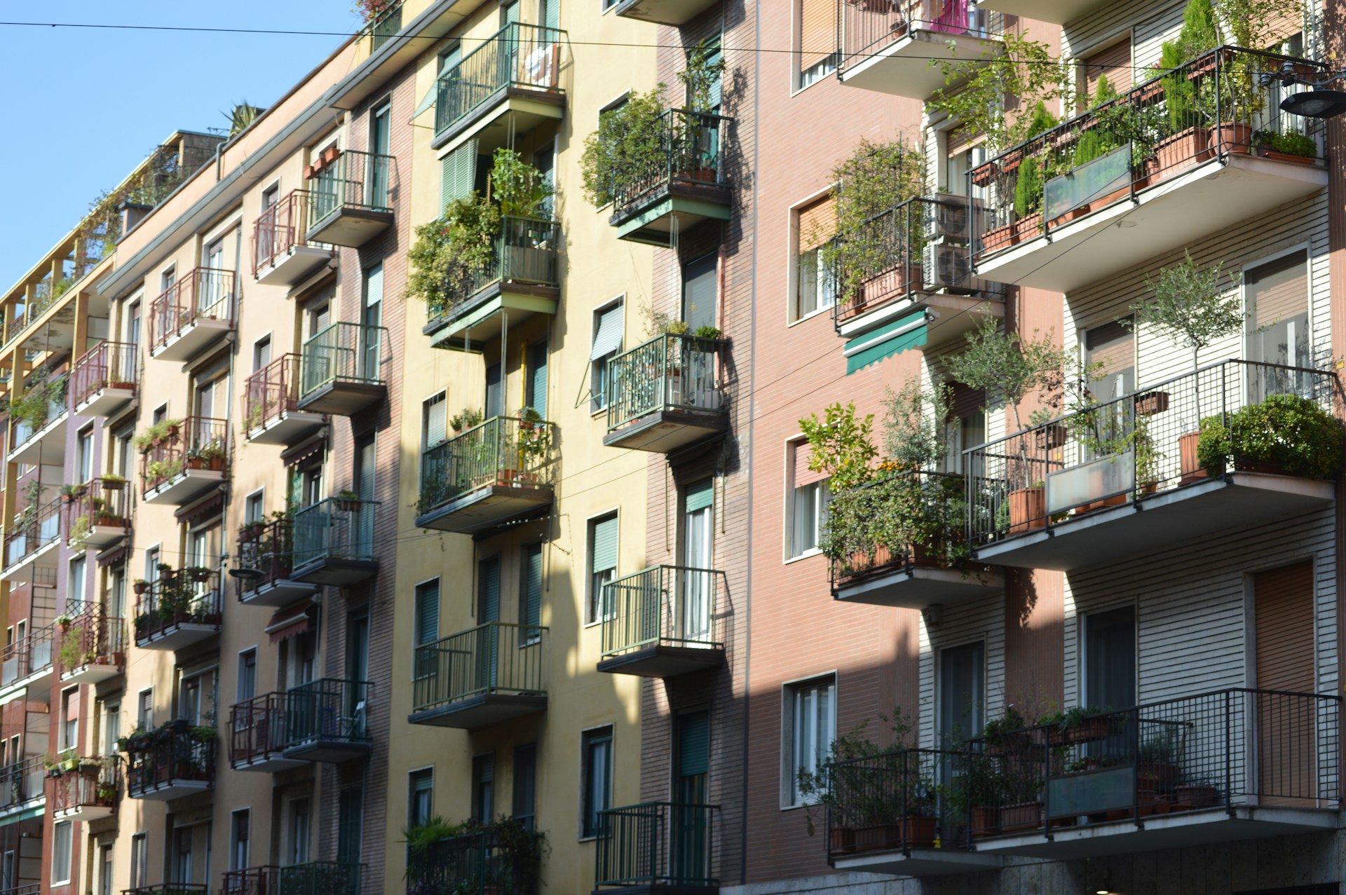 Residential facades in Milan Italy